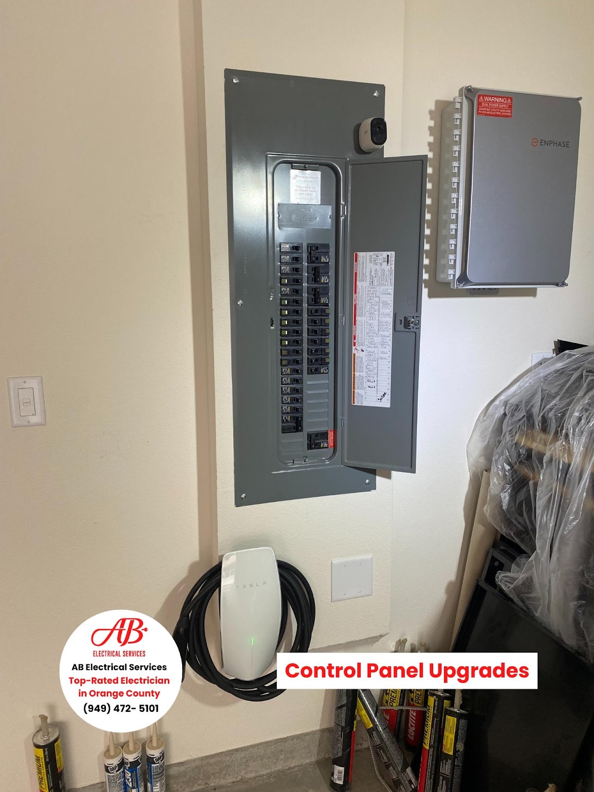 Panel upgrade with Enphase combiner and Tesla charger