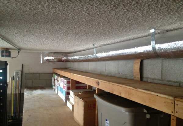 Insulated duct run, garage ceiling