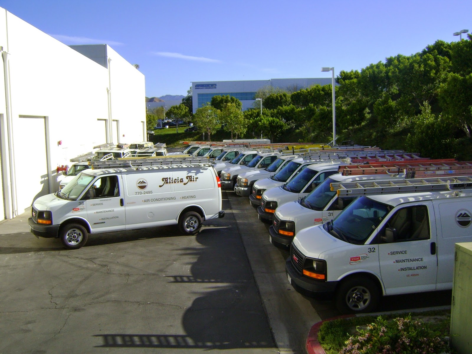 Service vans staged for the day's calls