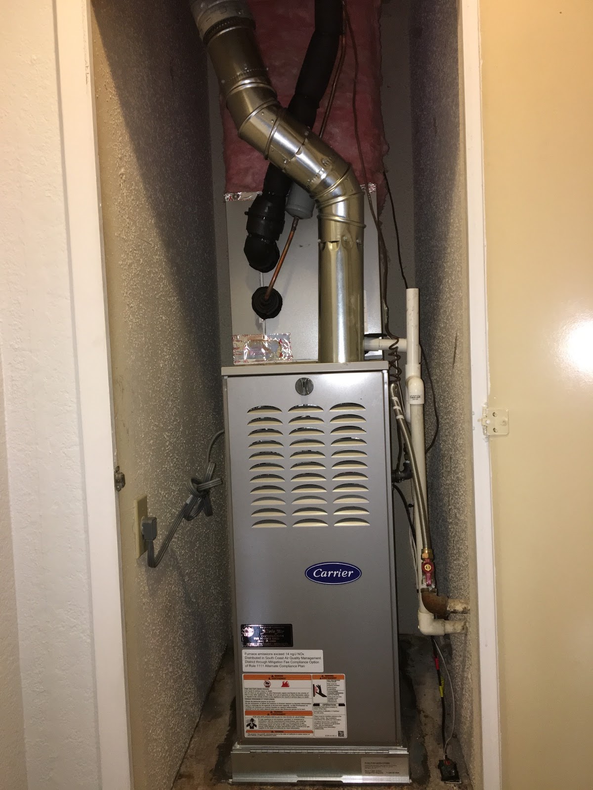 Carrier furnace, closet install