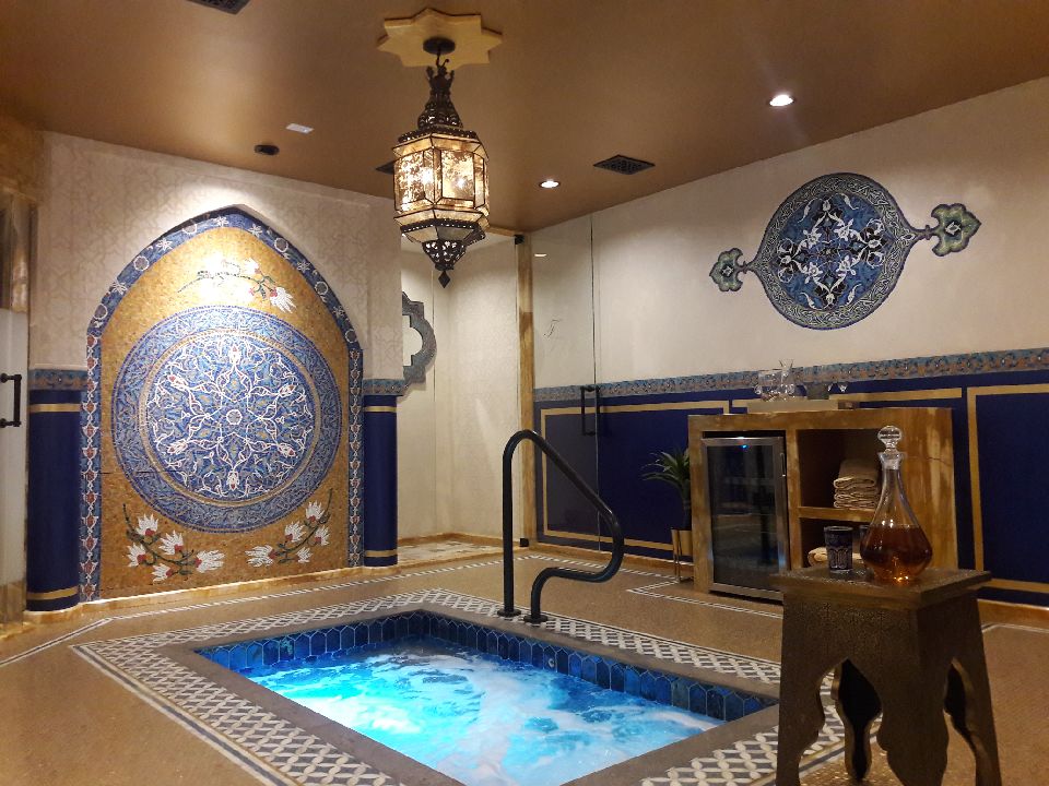 Moroccan-style lantern, indoor spa
