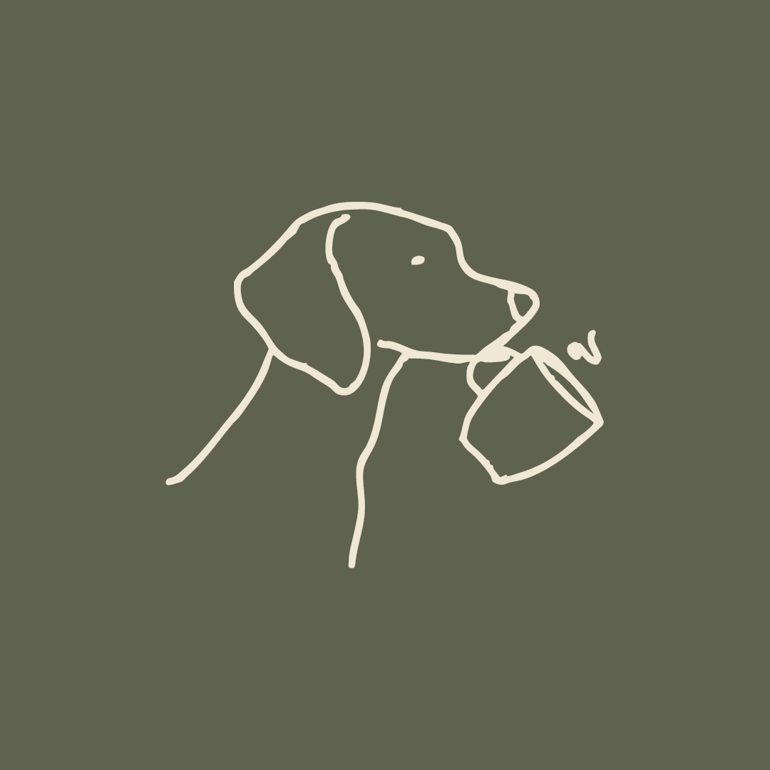 Bird Dog Coffee logo: a curious pointer holding a coffee cup