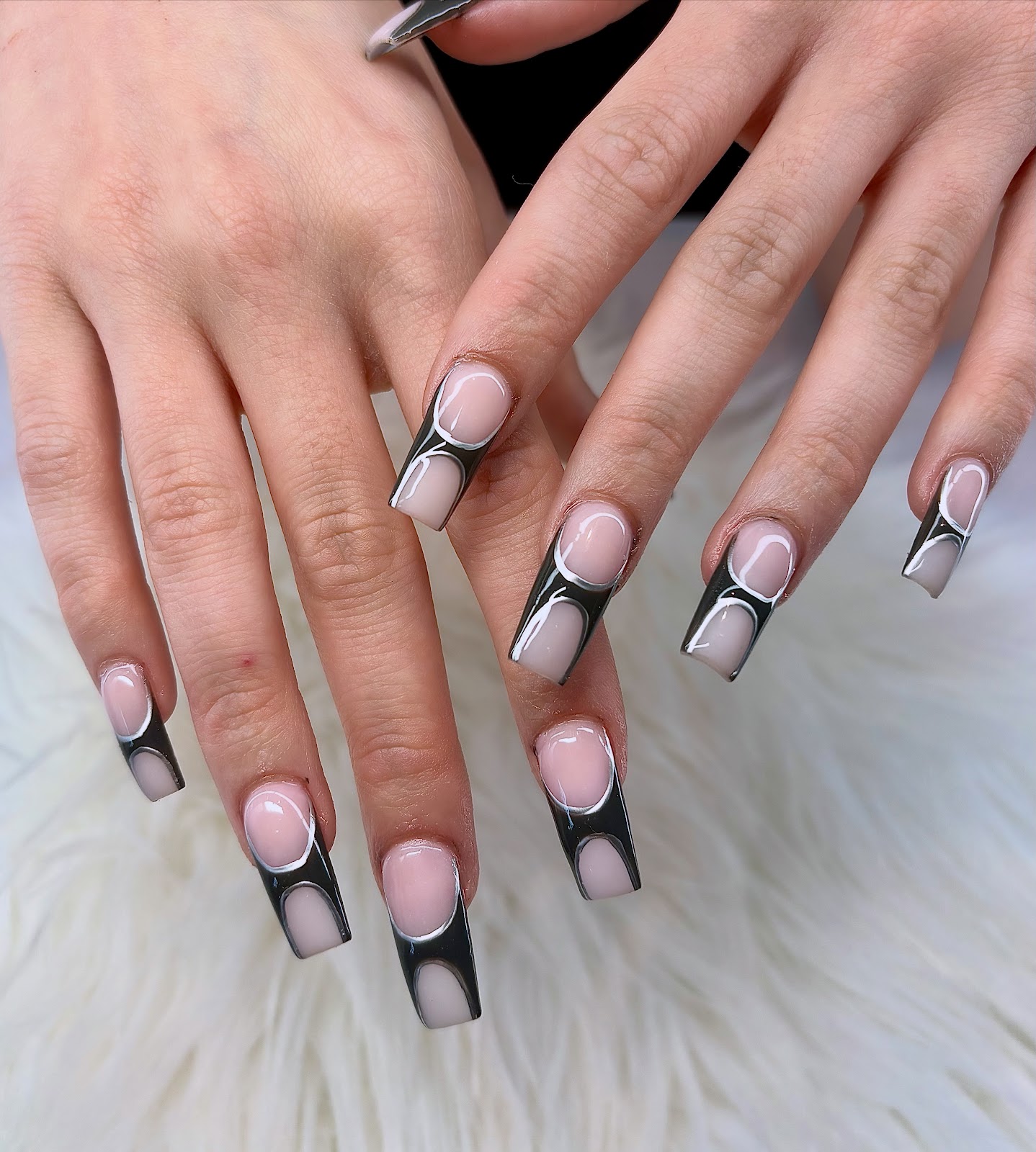 Nail art at Blooming Nails: Chrome French on a long coffin