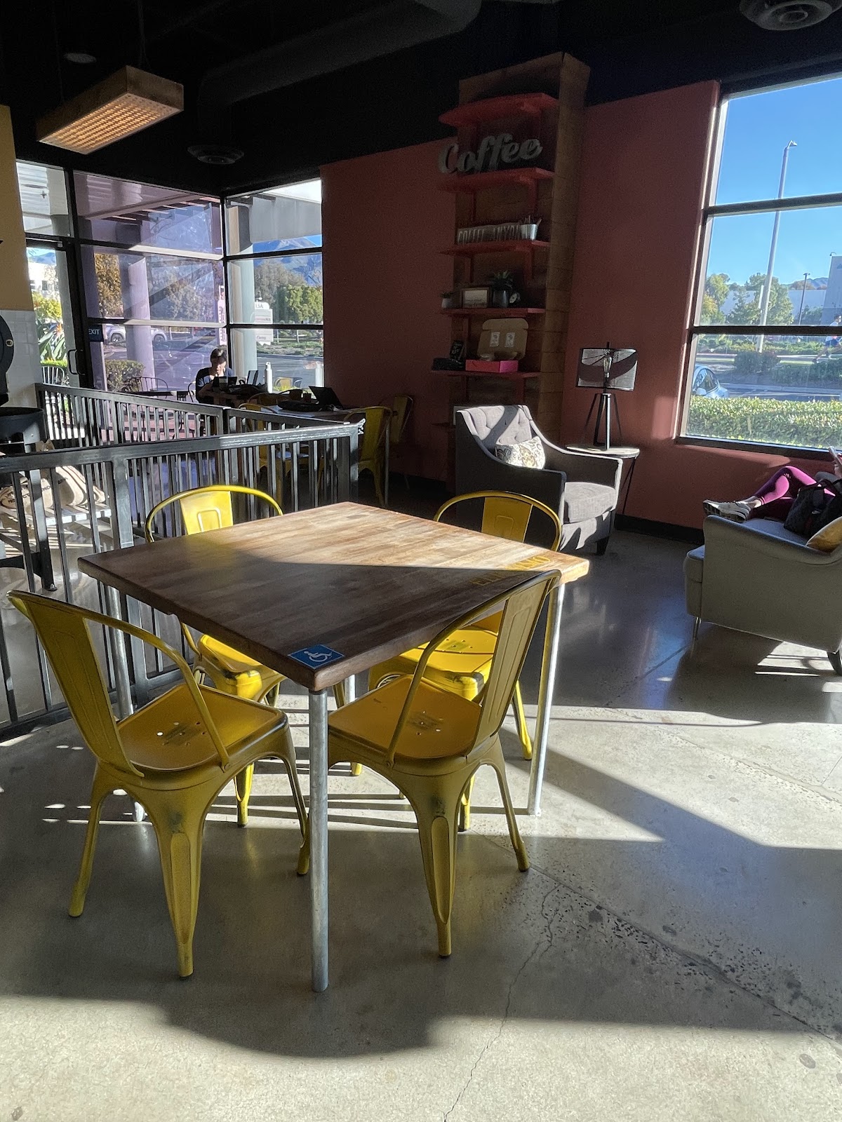 The Elissimo Coffee bar in Rancho Santa Margarita: reclaimed-wood counter and brewing equipment