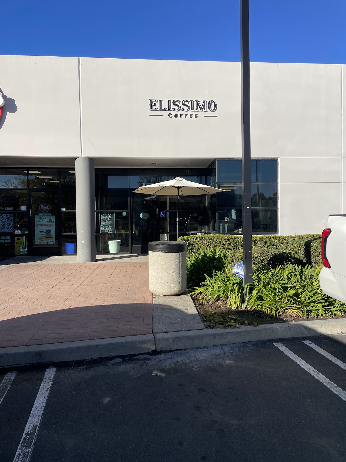 The Elissimo Coffee storefront in Rancho Santa Margarita: the ELISSIMO COFFEE sign above the door
