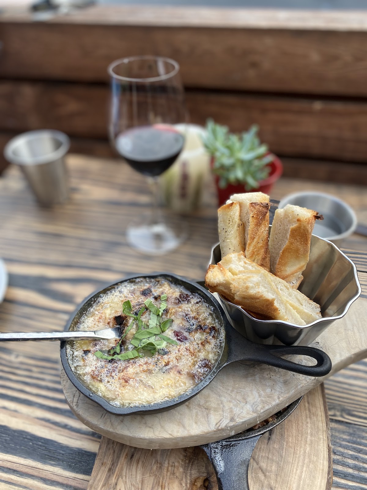 Baked Skillet Dip at Five Vines Wine Bar.