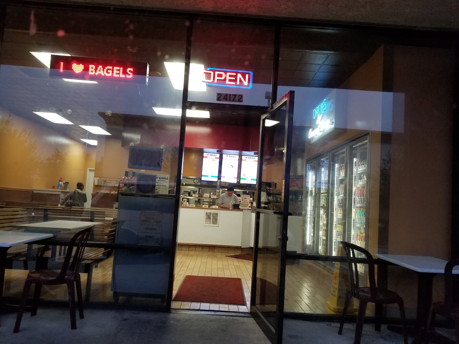 A bagel breakfast sandwich with egg and cheese at I Love Bagels