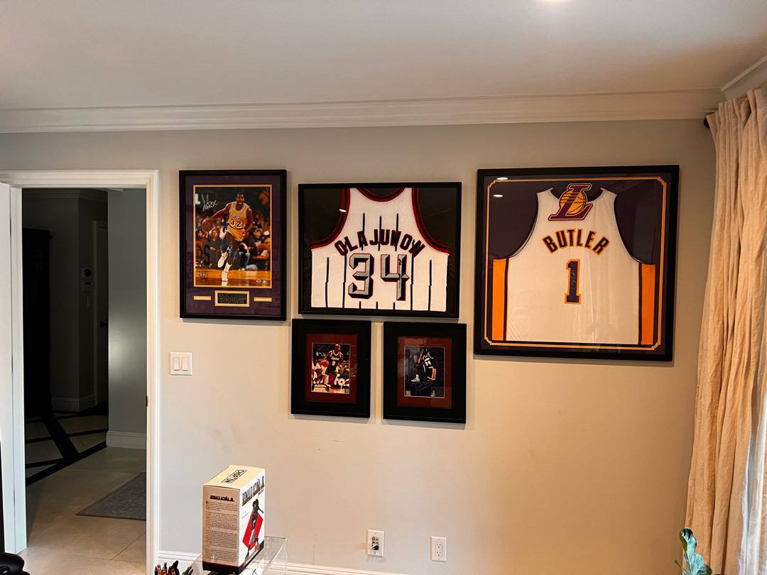 Framed jersey gallery wall, set level