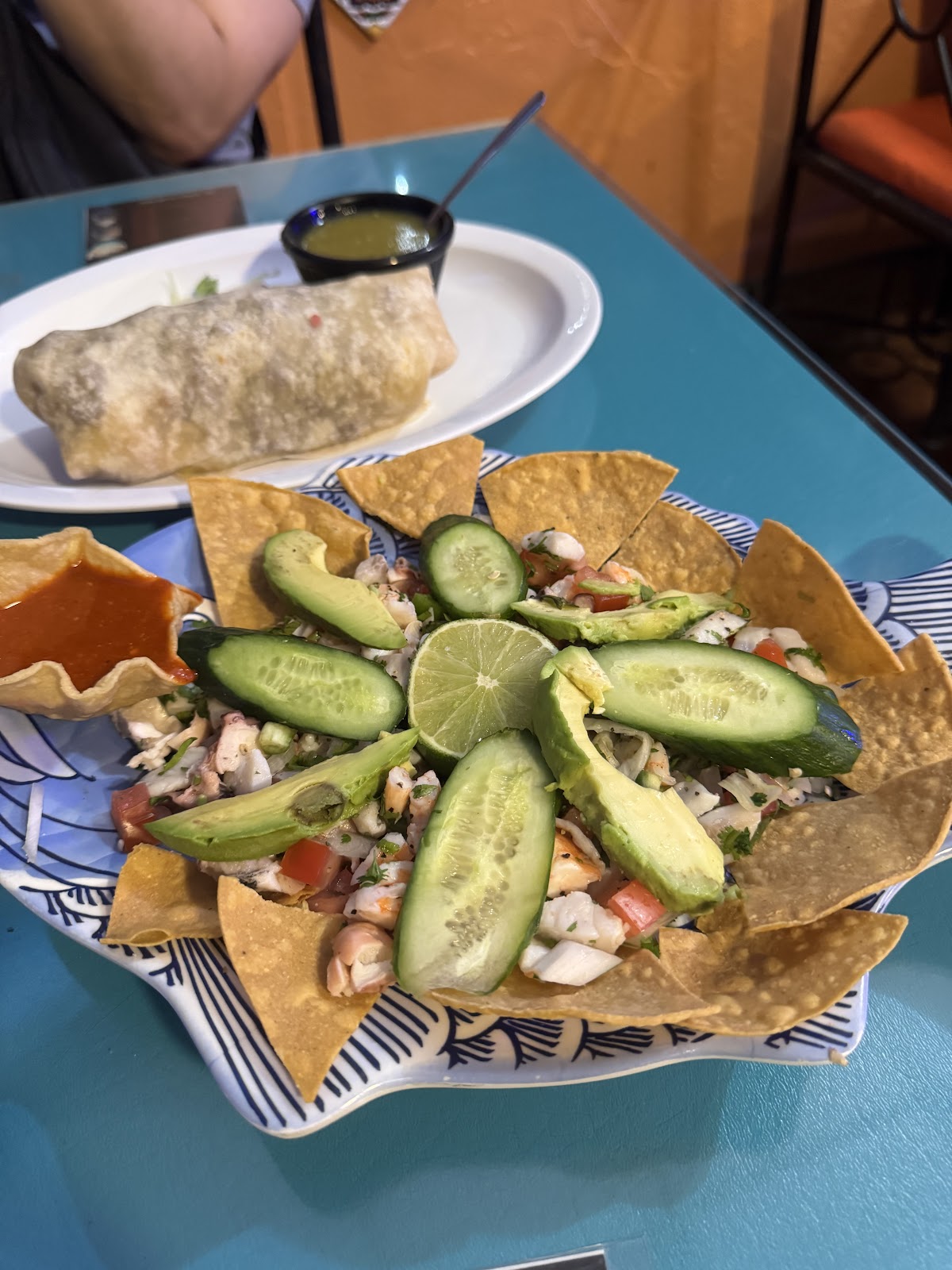 Mixed ceviche served in a talavera scalloped dish at La Cocina de Ricardo