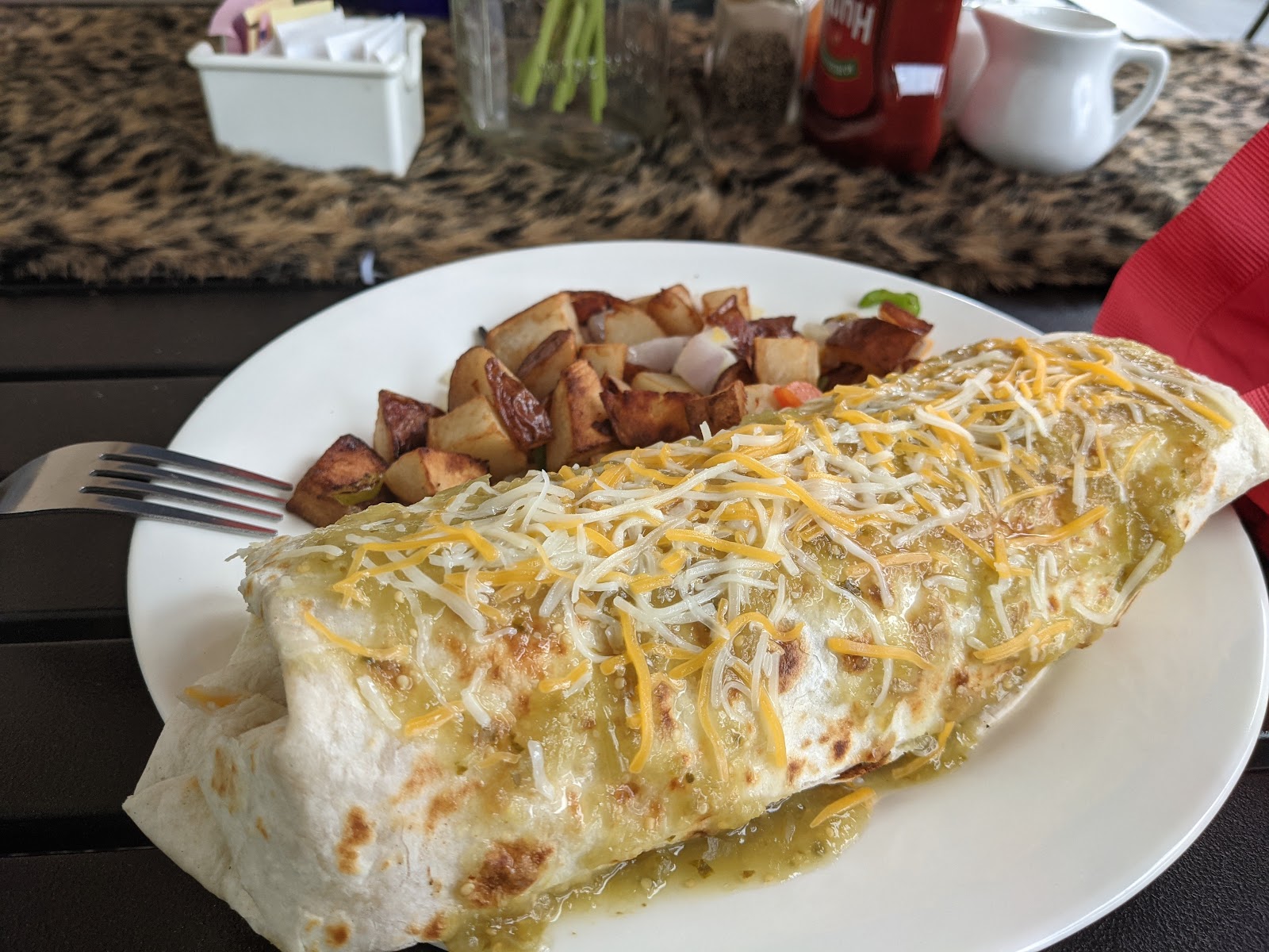 A smothered breakfast burrito