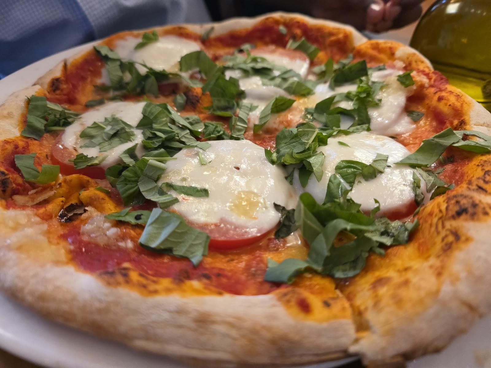 A wood-fired Margherita pizza