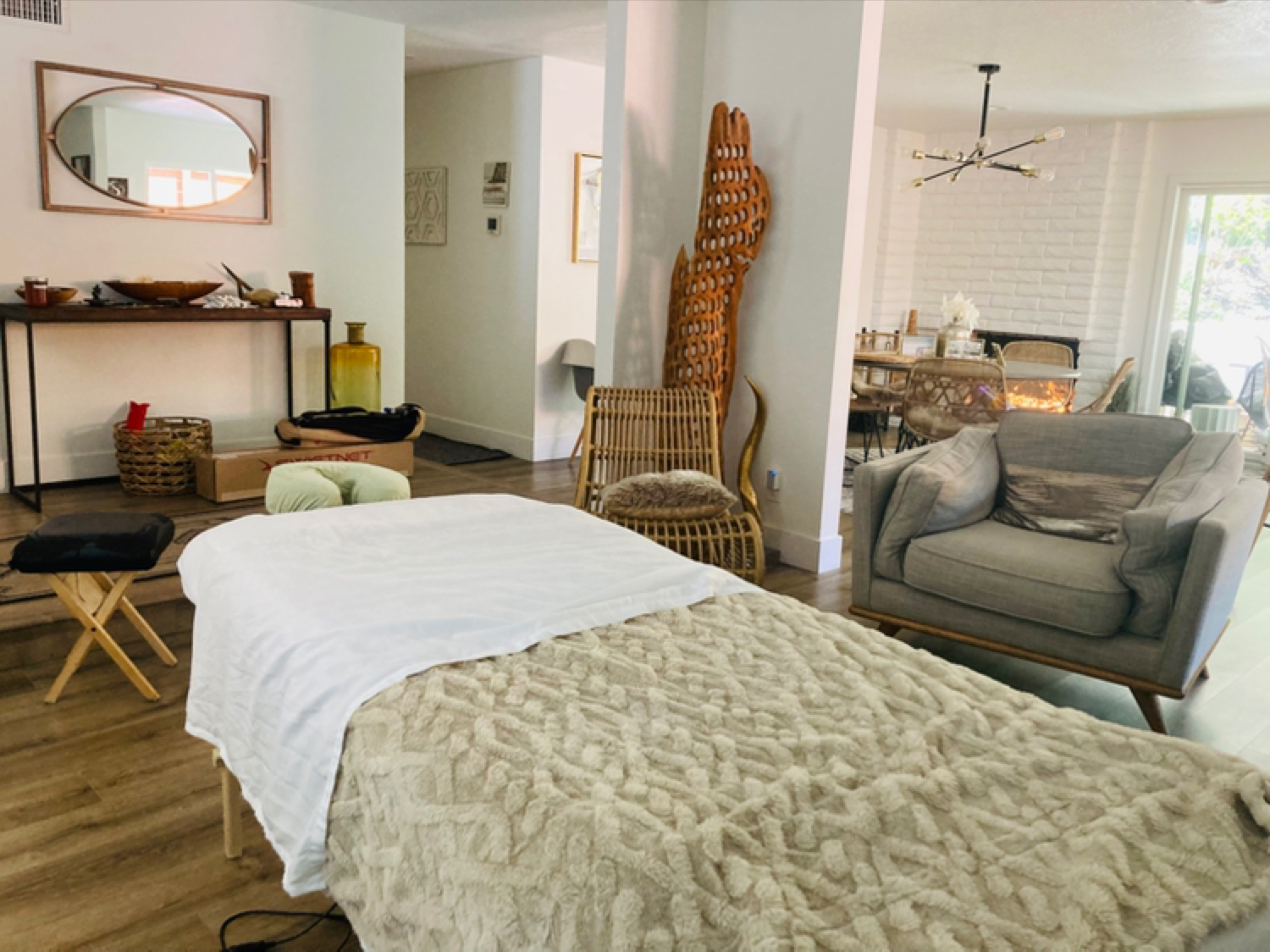 A calm, boho-styled corner of the studio