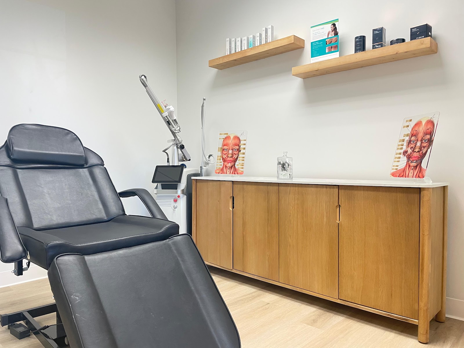 A MedGlo treatment room with the RF microneedling device