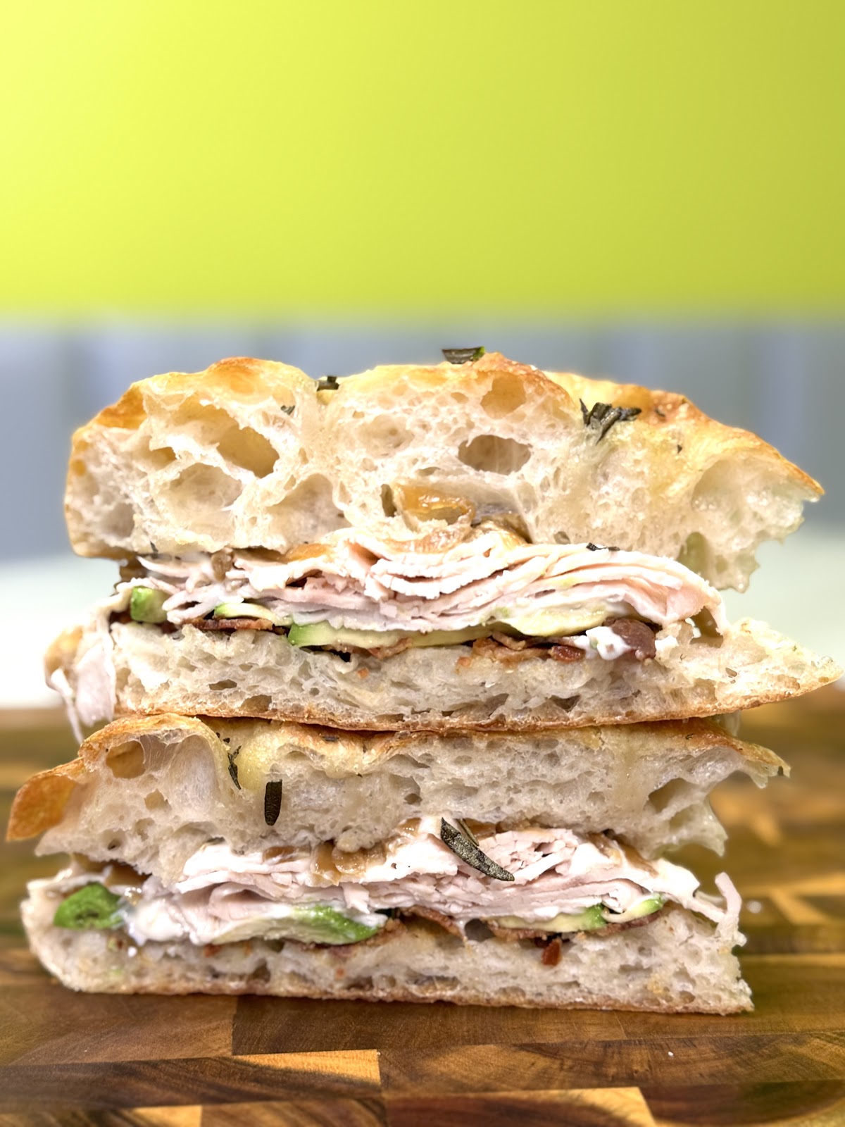 Our Favorite Turkey at Noonerz. Oven-roasted turkey, bacon, avocado, onion relish, mayo on rosemary ciabatta. The one Google reviewers call out first.