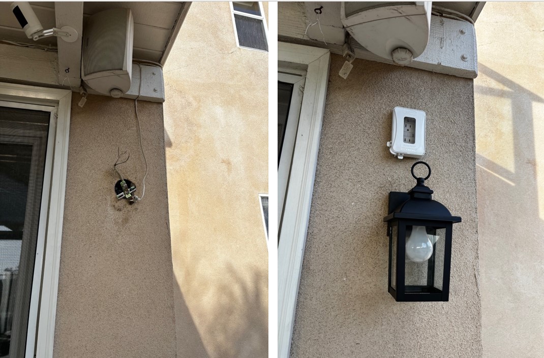 Exterior light & outlet: before and after by OC Handyman