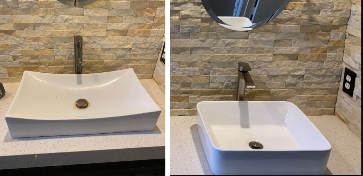 Vessel sink & faucet swap: before and after by OC Handyman