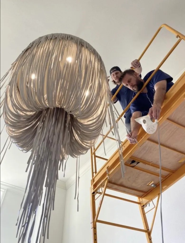 Two-tech install of a cascading pendant fixture