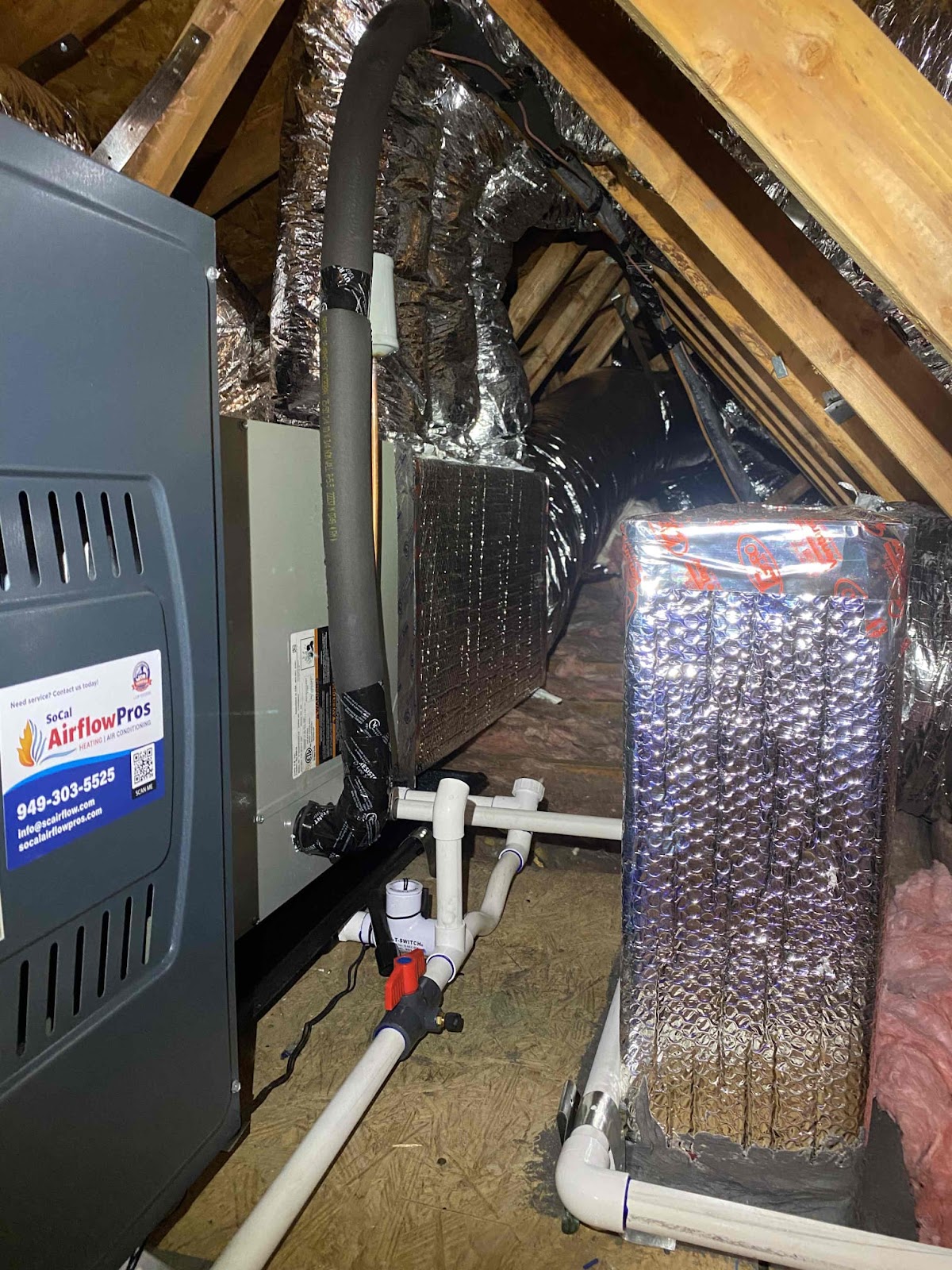 Attic air handler and flex ductwork