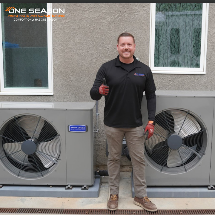 Twin American Standard condensers, side yard