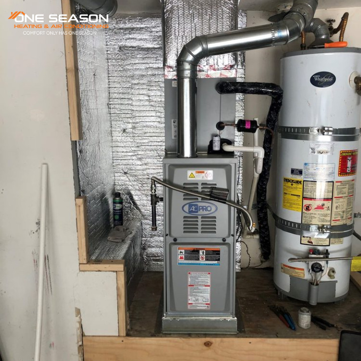 Gas furnace + water heater, utility closet