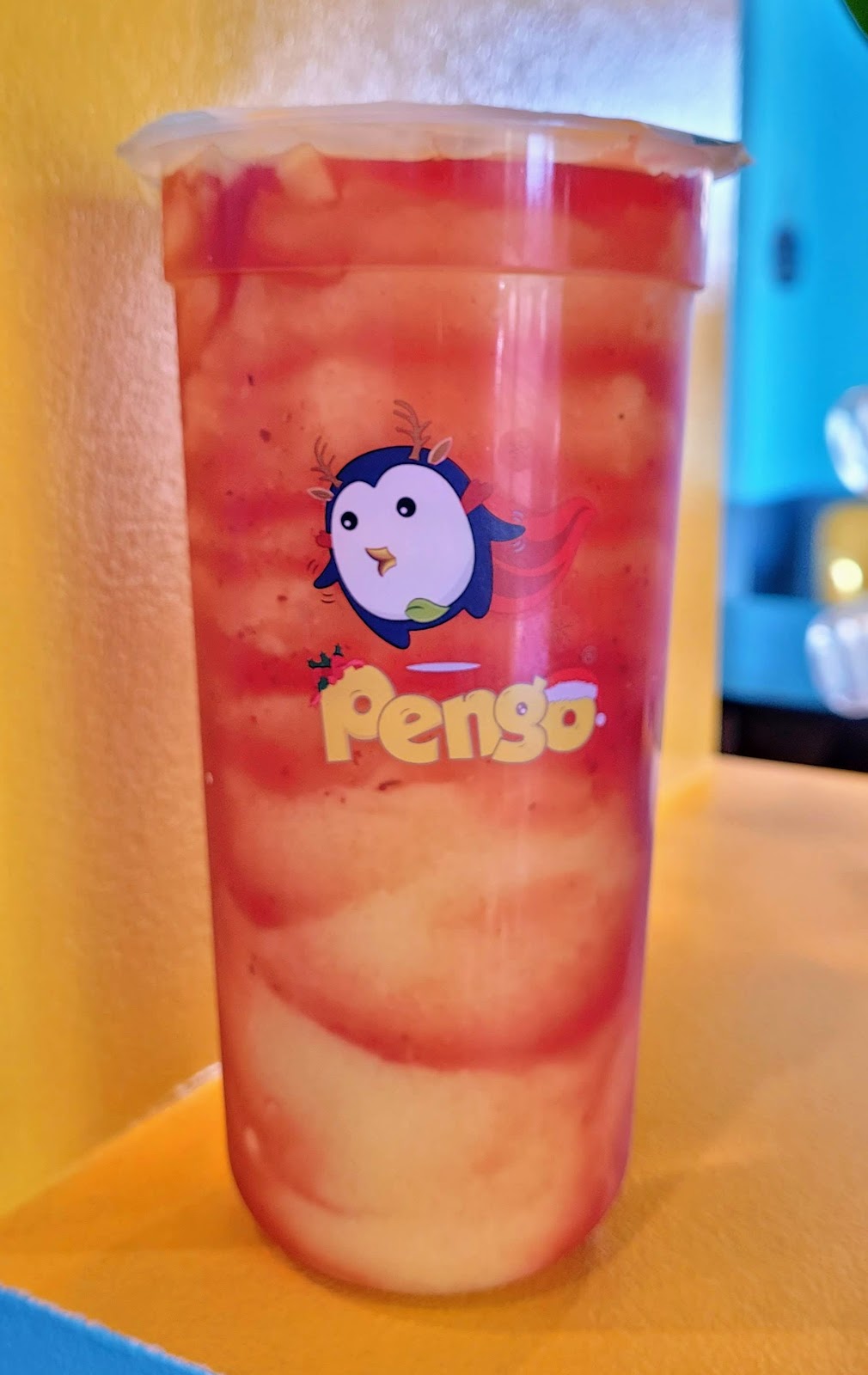 A Pengo strawberry boba drink