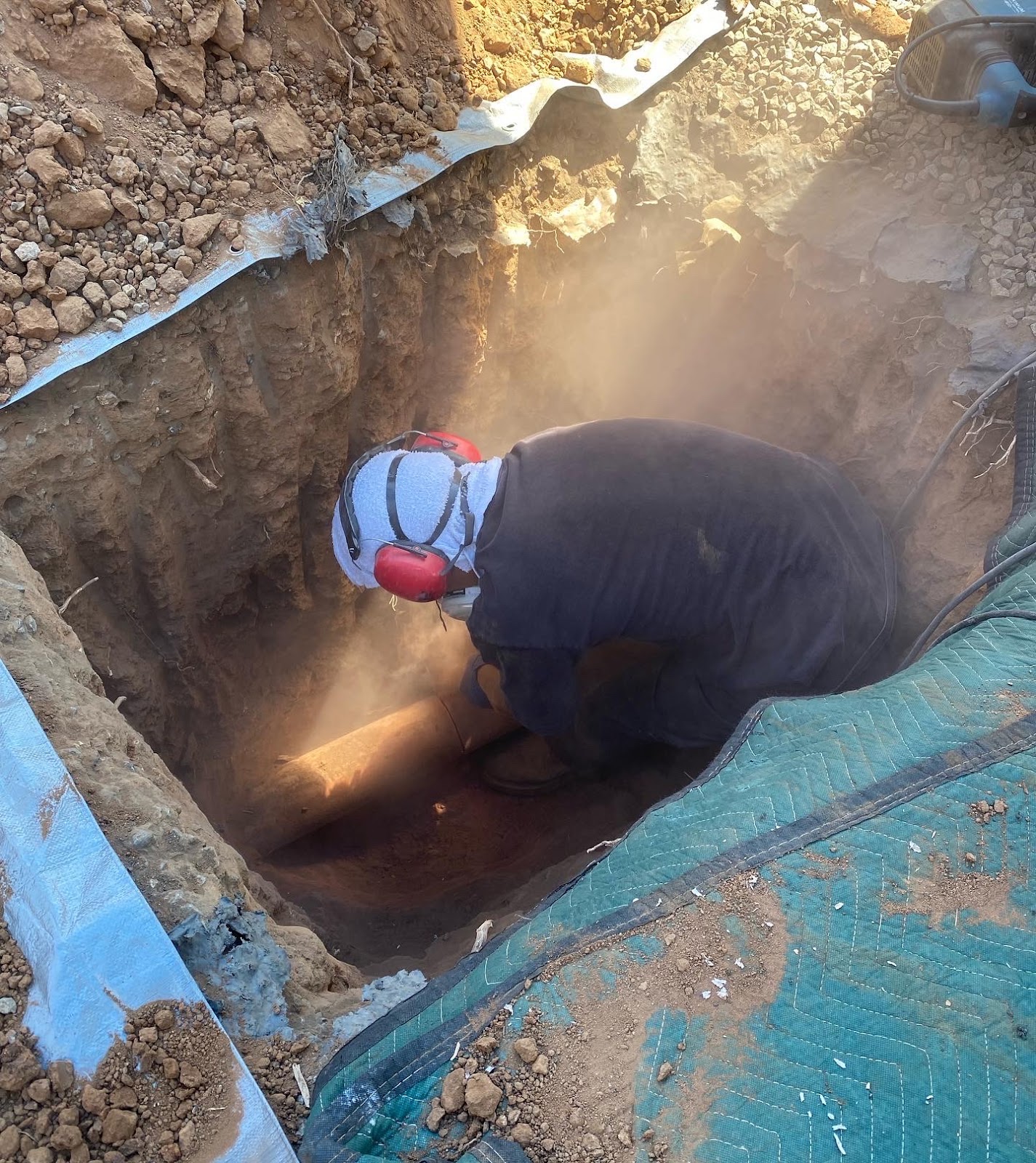 Down in the trench on a sewer line