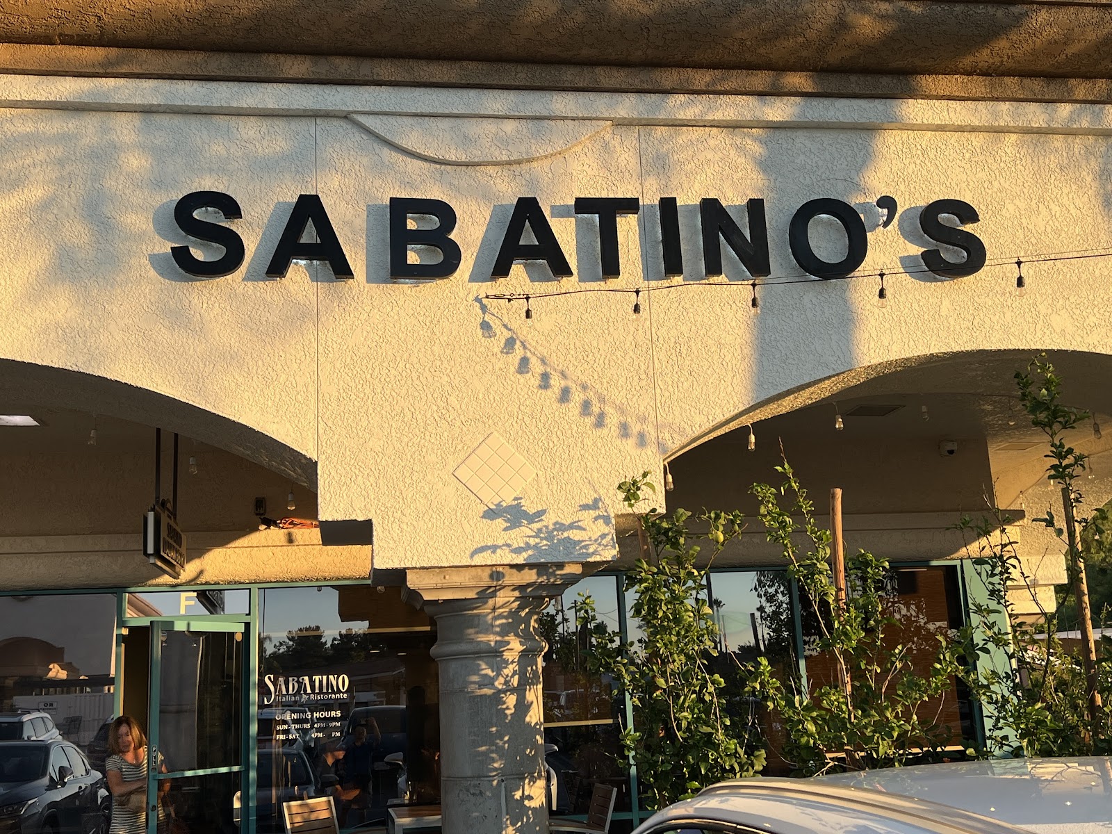 The Sabatino's storefront in afternoon light, Mission Viejo