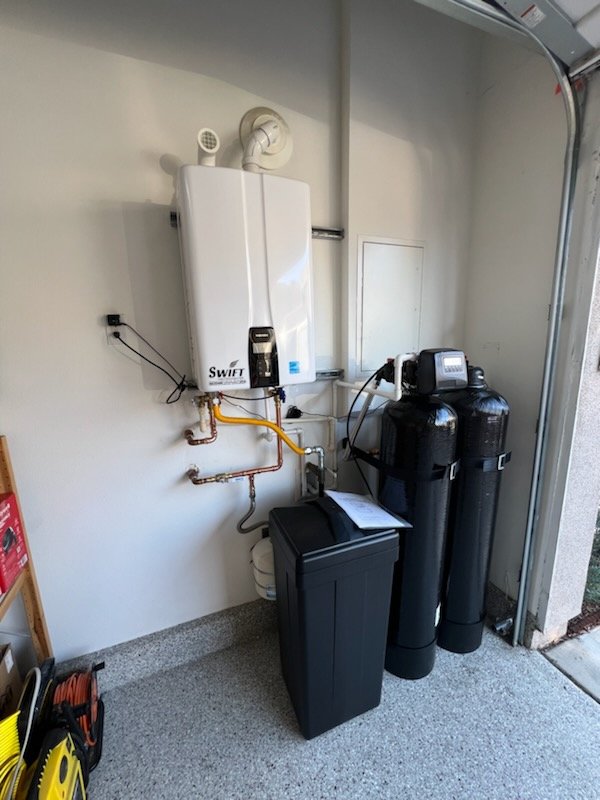Tankless + whole-home softener, garage