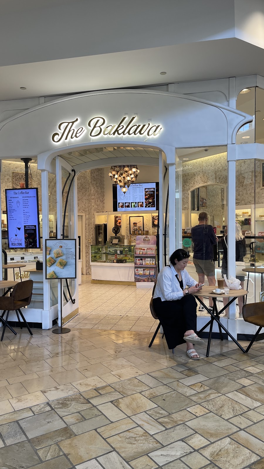 The Baklava entrance with seating outside the doorway