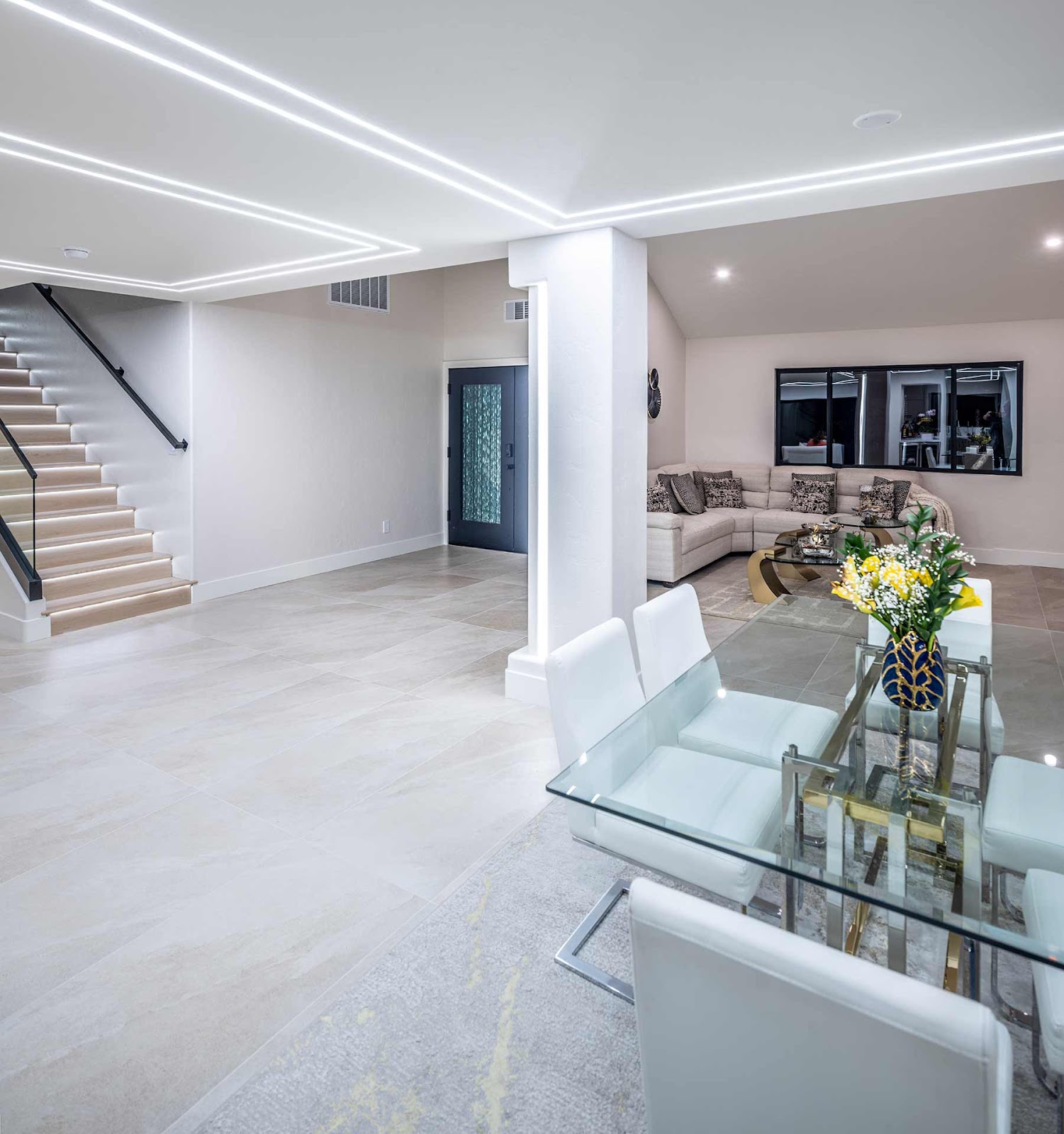 LED cove lighting, open living room