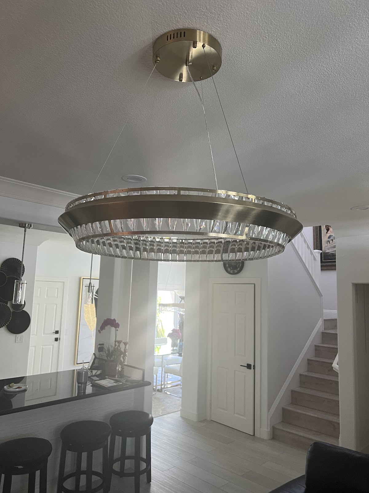 Crystal ring chandelier, foyer