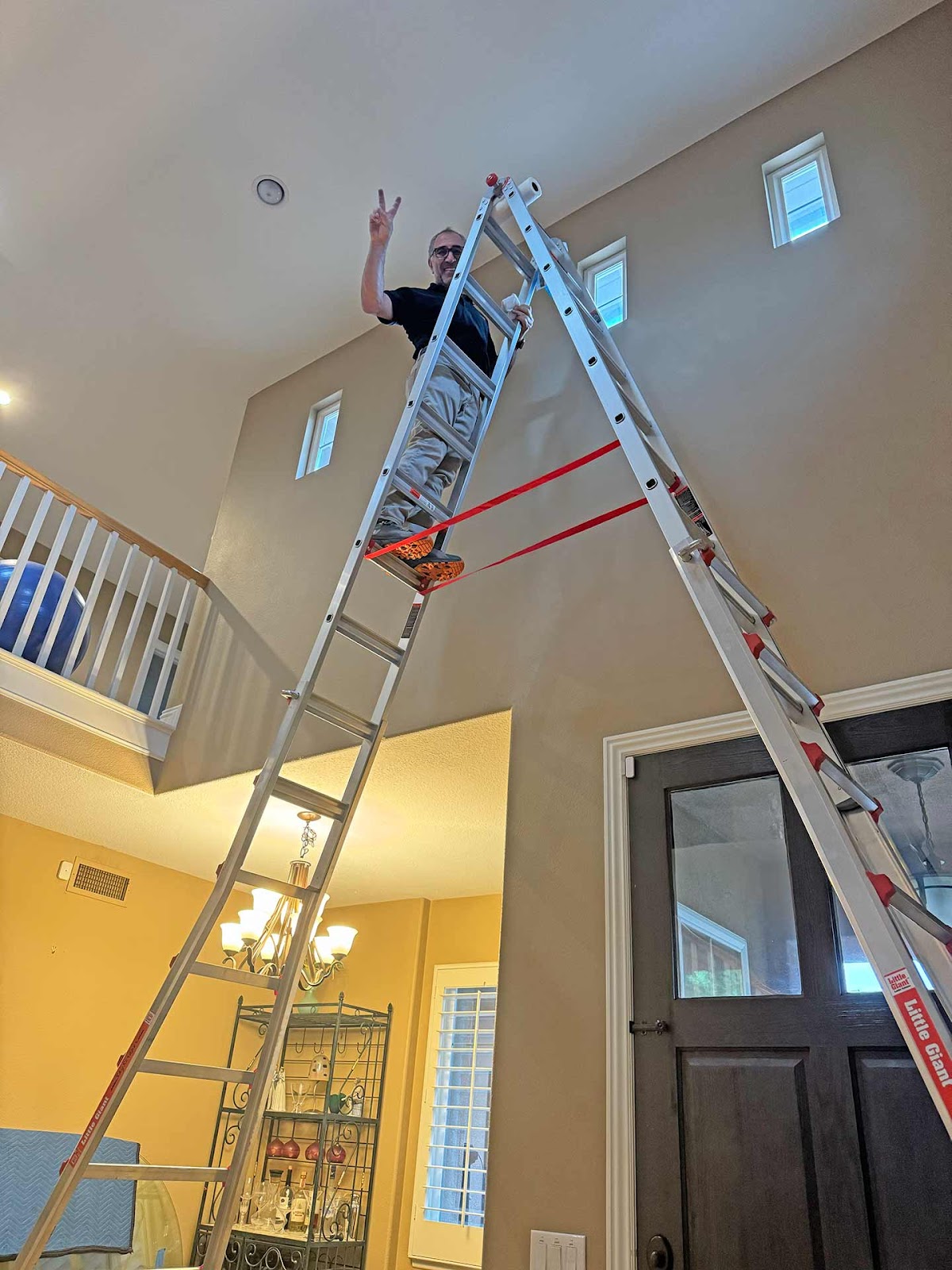 High-ceiling wiring, two-story home