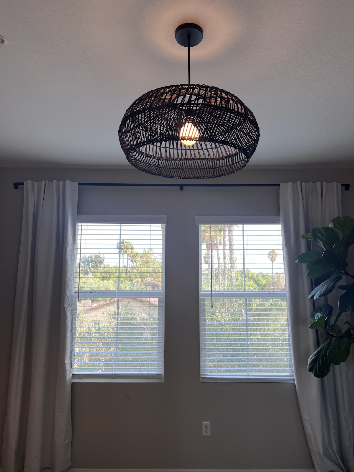 Woven rattan pendant, bedroom