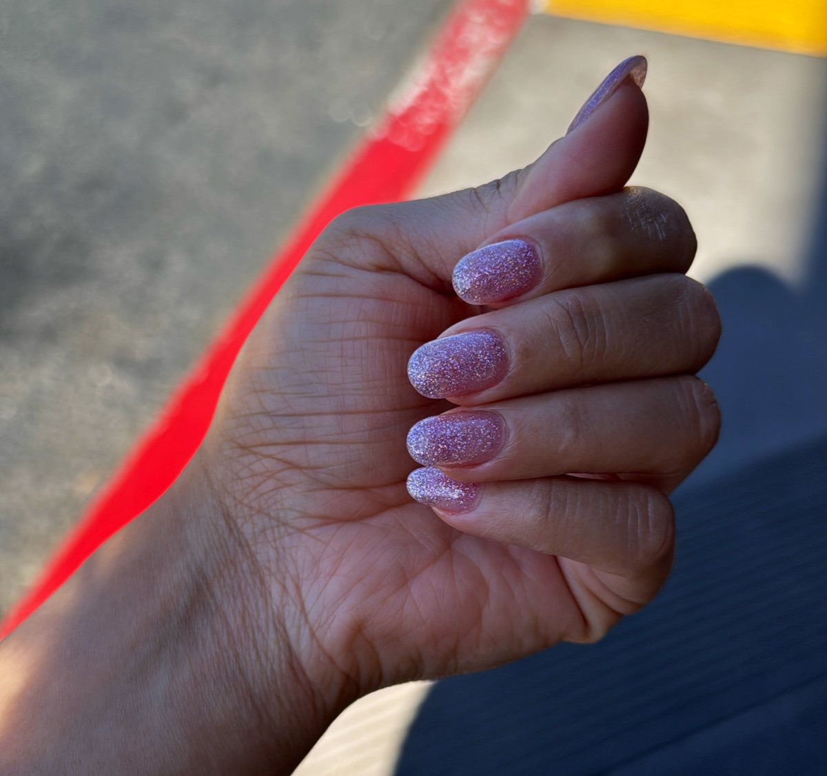Soft pink shimmer almond nails